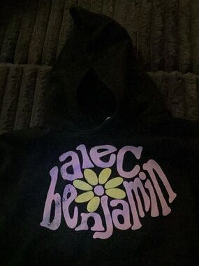 Alec Benjamin Black tour Hoodie with Purple Logo & Yellow Daisy